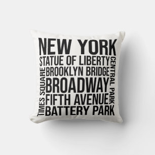New York Landmarks Typography - USA Word Art Cushion