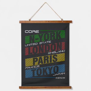 New York, London, Paris, Tokyo Hanging Tapestry