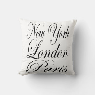 New York London Paris – Typography Slogan Cushion