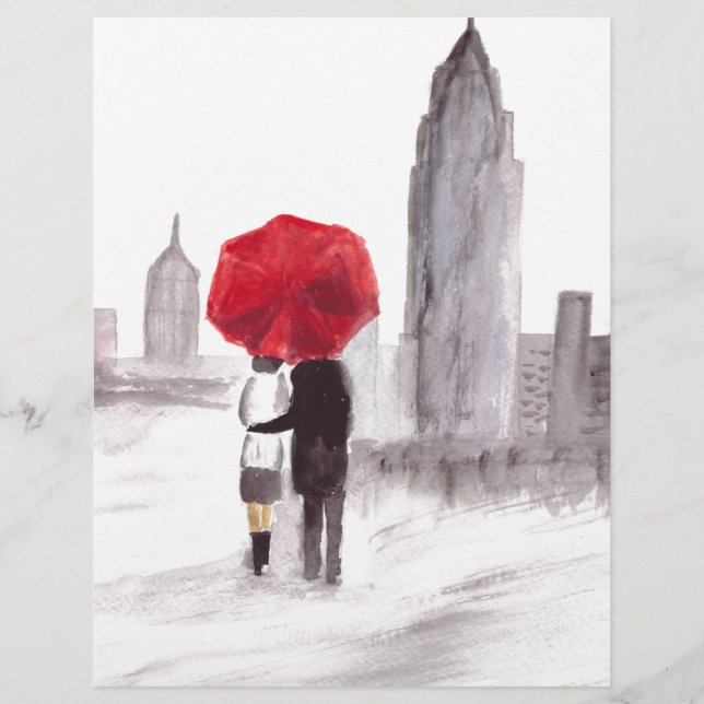 New York love couple with red umbrella (Front)