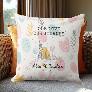 New York Love Story – Modern Romantic Skyline Art Cushion