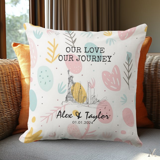 New York Love Story – Modern Romantic Skyline Art Cushion (Creator Uploaded)