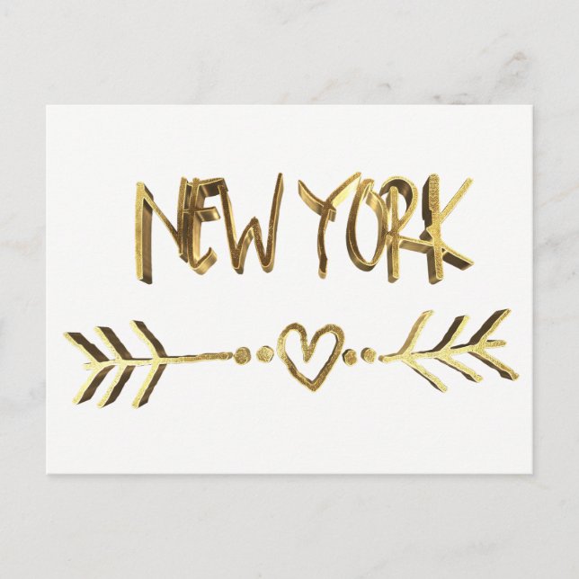 New York Love USA Elegant Gold Look Typography Postcard (Front)