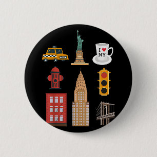 New York Lovers Tee Shirt Nyc City Landmarks Fan S 6 Cm Round Badge