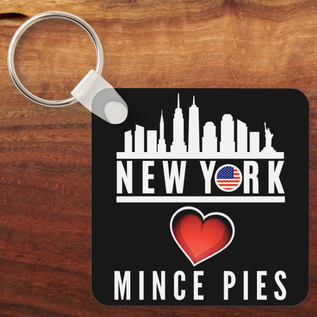 New York Loves Mince Pies Cityscape Key Ring (Front)