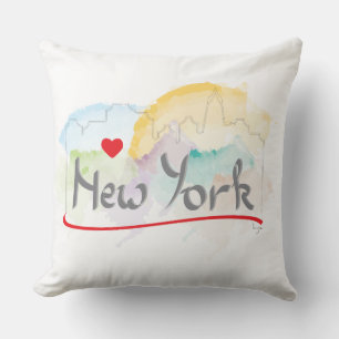 New York Manhattan I love you with red heart Cushion