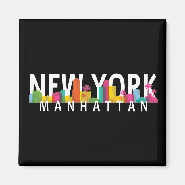 New York Manhattan skyline with palms Magnet (Front)