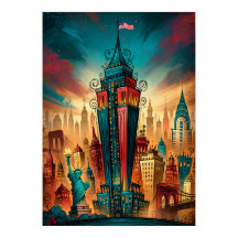 New York Manhattan Whimsical Cityscape