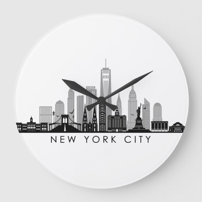 NEW YORK Manhatten USA City Skyline Silhouette Large Clock (Front)