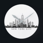 NEW YORK Manhatten USA City Skyline Silhouette Round Clock<br><div class="desc">Skyline with many typical buildings,  sights and monuments of this city. If something special is to be added or you have a very individual request,  write to me.  And of course I look forward to your feedback.</div>