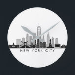 NEW YORK Manhatten USA City Skyline Silhouette Round Clock<br><div class="desc">Skyline with many typical buildings,  sights and monuments of this city. If something special is to be added or you have a very individual request,  write to me.  And of course I look forward to your feedback.</div>