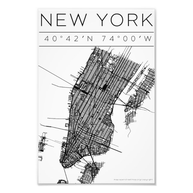 New York Map Poster Minimal Black & white city art (Front)