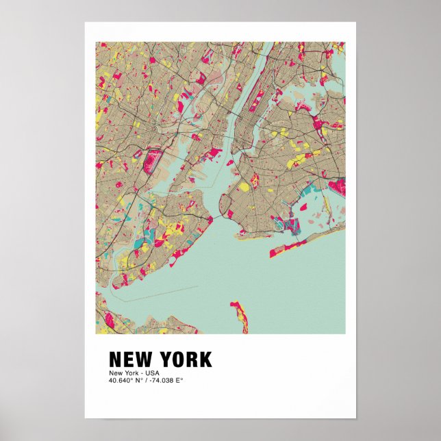 New York Map Poster - New York Colourful Map (Front)