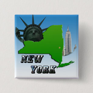 New York Map, Statue of Liberty, Monument 15 Cm Square Badge