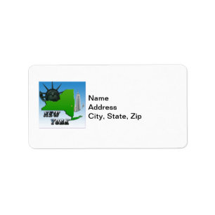 New York Map, Statue of Liberty, Monument Label