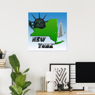New York Map, Statue of Liberty, Monument Poster