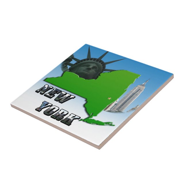 New York Map, Statue of Liberty, Monument Tile (Side)