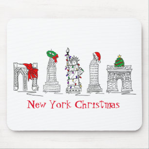 New York Merry Christmas NYC Holiday Landmarks Mouse Pad