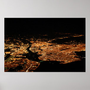 New York Metro Aerial Night Poster