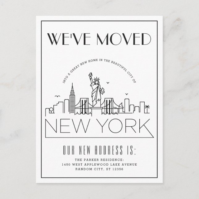 New York Modern Deco | Change of Address Announcement Postcard (Front)