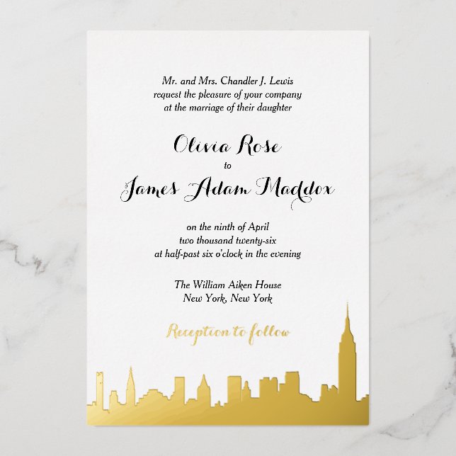 New York New York Gold Foil Invitation (Front)