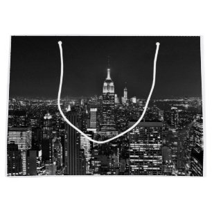 New York night skyline in black and white Large Gift Bag