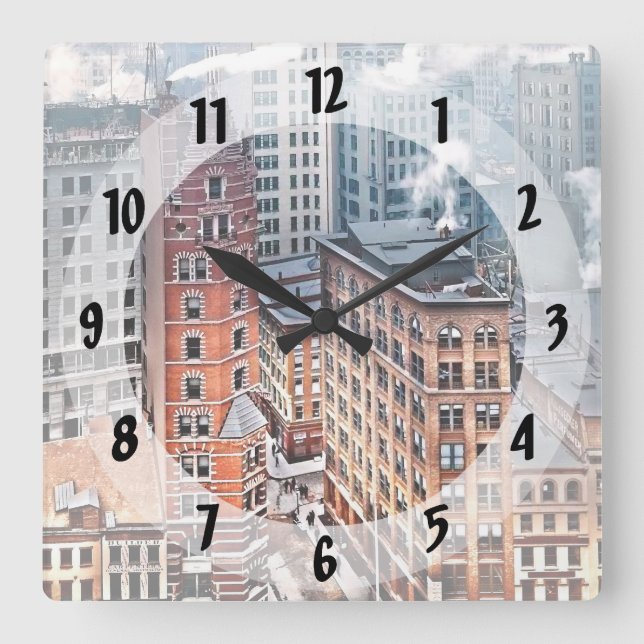 New York NY - Cluster of Skyscrapers c1900 Square Wall Clock (Front)