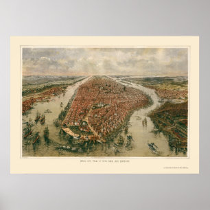 New York, NY Panoramic Map - 1865 Poster