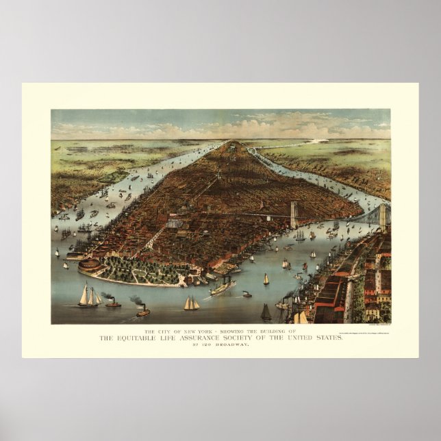 New York, NY Panoramic Map - 1883 Poster (Front)