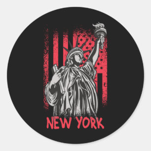 New York NY Statue of Liberty USA America Flag Classic Round Sticker