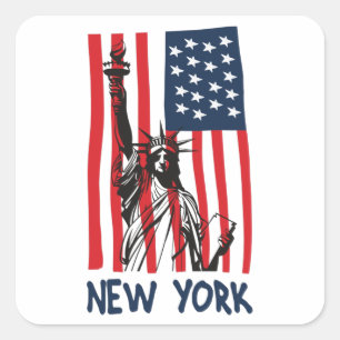 New York NY Statue of Liberty USA America Flag Square Sticker