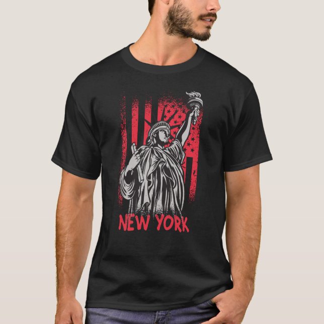 New York NY Statue of Liberty USA America Flag T-Shirt (Front)