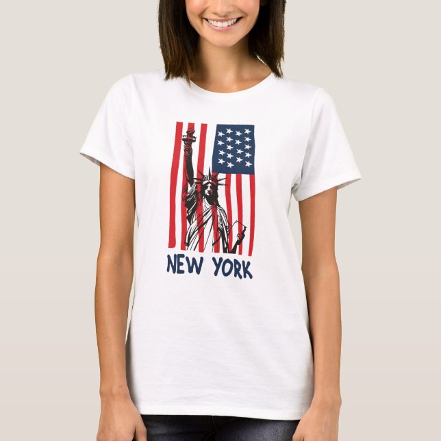 New York NY Statue of Liberty USA America Flag T-Shirt (Front)