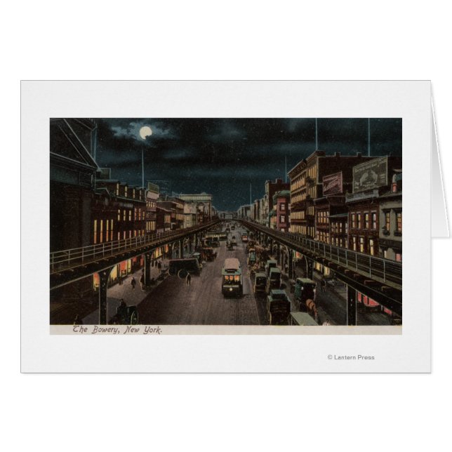 New York, NY - The Bowery - Night Scene (Front Horizontal)