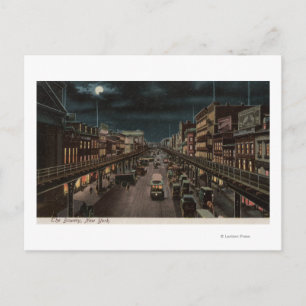 New York, NY - The Bowery - Night Scene Postcard