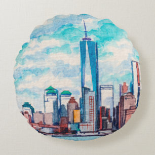 New York, NY, USA. Views on big city skyscrapers. Round Cushion