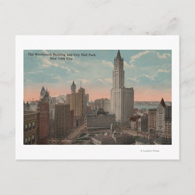 New York, NY - Woolworth Building and City Hall Postcard (Front)