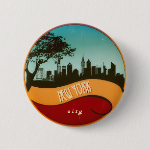 New York NYC City Skyline Retro Vintage Button