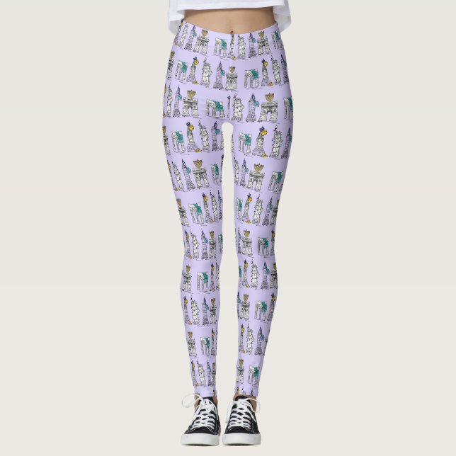 New York NYC Landmarks Hanukkah Jewish Holiday Leggings (Front)