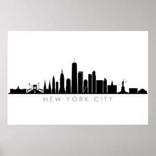 NEW YORK NYC Manhatten USA City Skyline Silhouette Poster