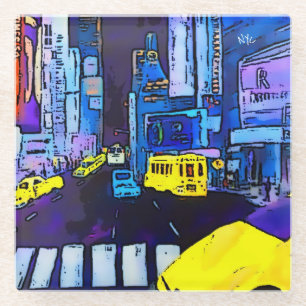 New York NYC Original Art Times Square    Glass Coaster