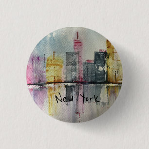 New York NYC Skyline Cityscape original artwork   3 Cm Round Badge