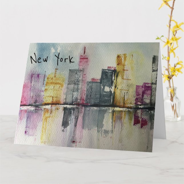 New York NYC Skyline Cityscape original artwork  Card (Yellow Flower)
