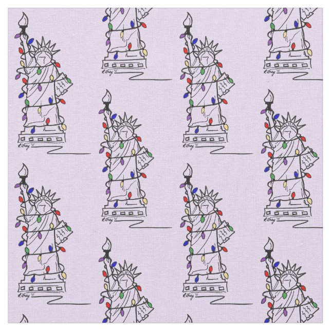 New York NYC Statue Liberty Christmas Chanukah Fabric (Close Up)