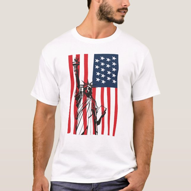 New York NYC Statue of Liberty USA America Flag T-Shirt (Front)