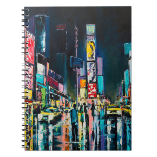 "New York" oil painting, a night view of New York, Notebook