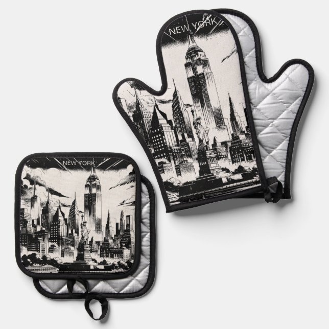 New York Oven Mitt & Pot Holder Set (Front/Back)