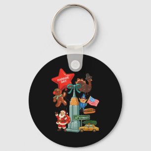 New York Parade Day Thanksgiving Santa Taxi  Key Ring