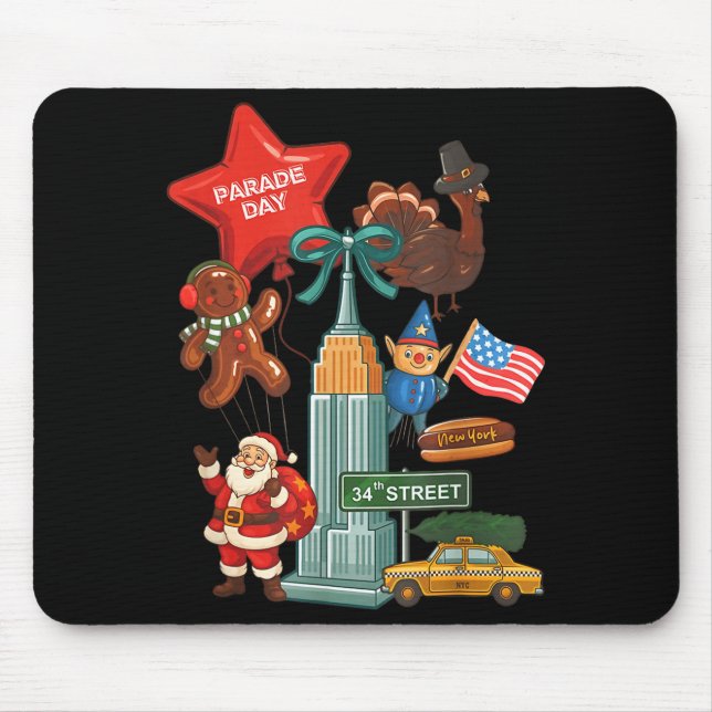 New York Parade Day Thanksgiving Santa Taxi  Mouse Pad (Front)
