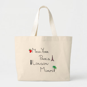 New York, Paris, London, Miami Large Tote Bag